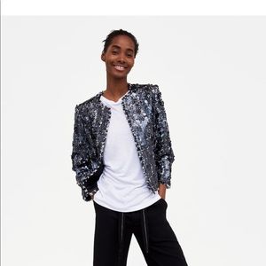 Zara (New w Tags) Sequin Tweed Jacket  Size L